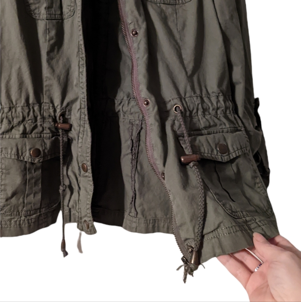 Ashley International Military Cotton Olive Zip Pull Tab Elastic Utility Jacket - Picture 8 of 15